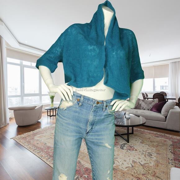 Johanna Av Steinum Sirri of Faroe Islands Teal Wool Shawl Cardigan Sweater - Picture 1 of 8
